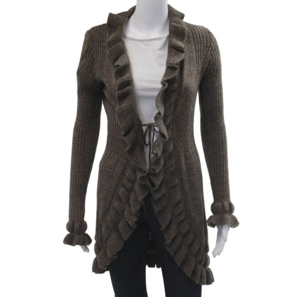 Elisabetta Collection Women Brown Bohemian Cardigan Long Sleeve Size S